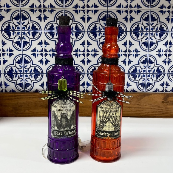 Halloween Decor Lot 5 Piece Light Up Bottles Plaques Witch Shoe Candle Holder - Picture 11 of 17